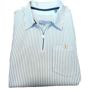 Ted Baker 1/4 Zip Short Sleeve Striped Polo Shirt Men's Size 2 Beige White CLEAN